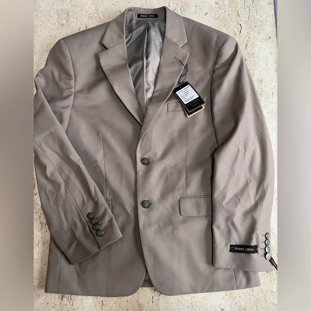 Pierre Loren -Alfred 2B-2 Piece Tan Suit 36 Short 30” Waist Pants NWT
